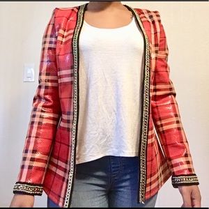 Fashion Nova x Cardi B Coated Red Plaid Jacket
